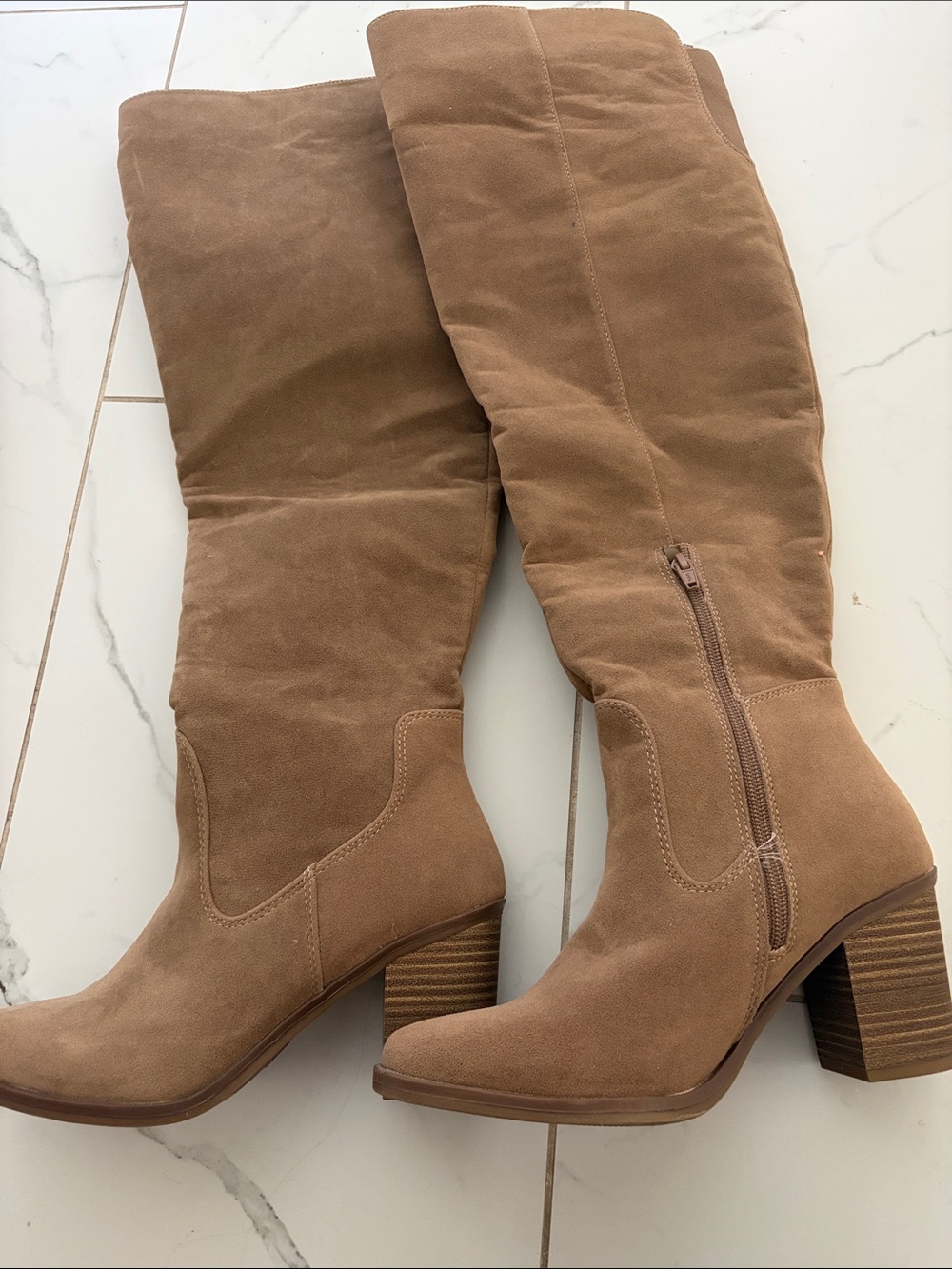 Universal Thread Tan Over-the-Knee Suede Block Heel Boots